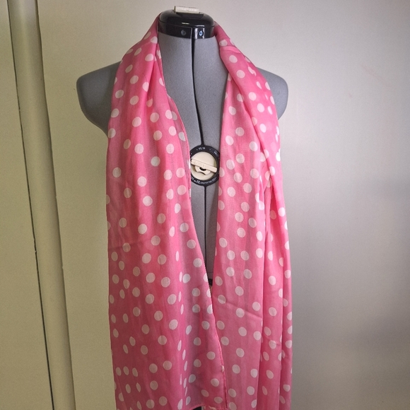 NWT Fraas Scarf Co Pink&White Poka-dotted Scarf. - Picture 3 of 7